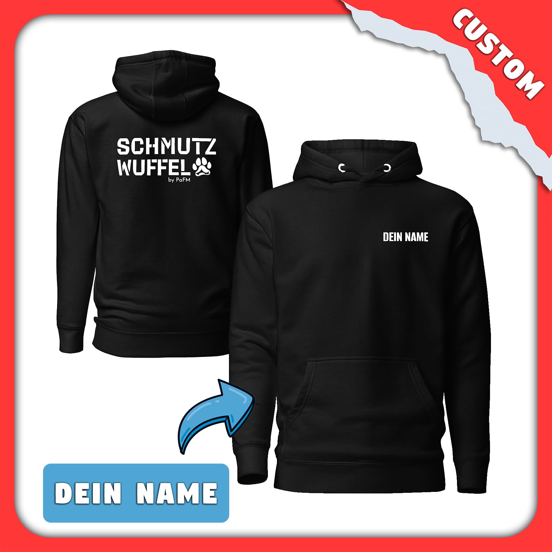 PaFM | Schmutzwuffel / Custom-Name | Hoodie schwarz