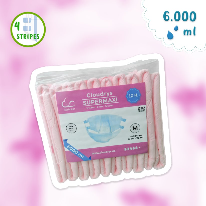 Cloudrys Supermaxi Rosa adult baby diapers package with high absorbency and secure fit.