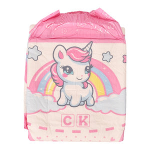 Adult diaper with pink unicorn and rainbow design, Cloudrys Rainbow Island.