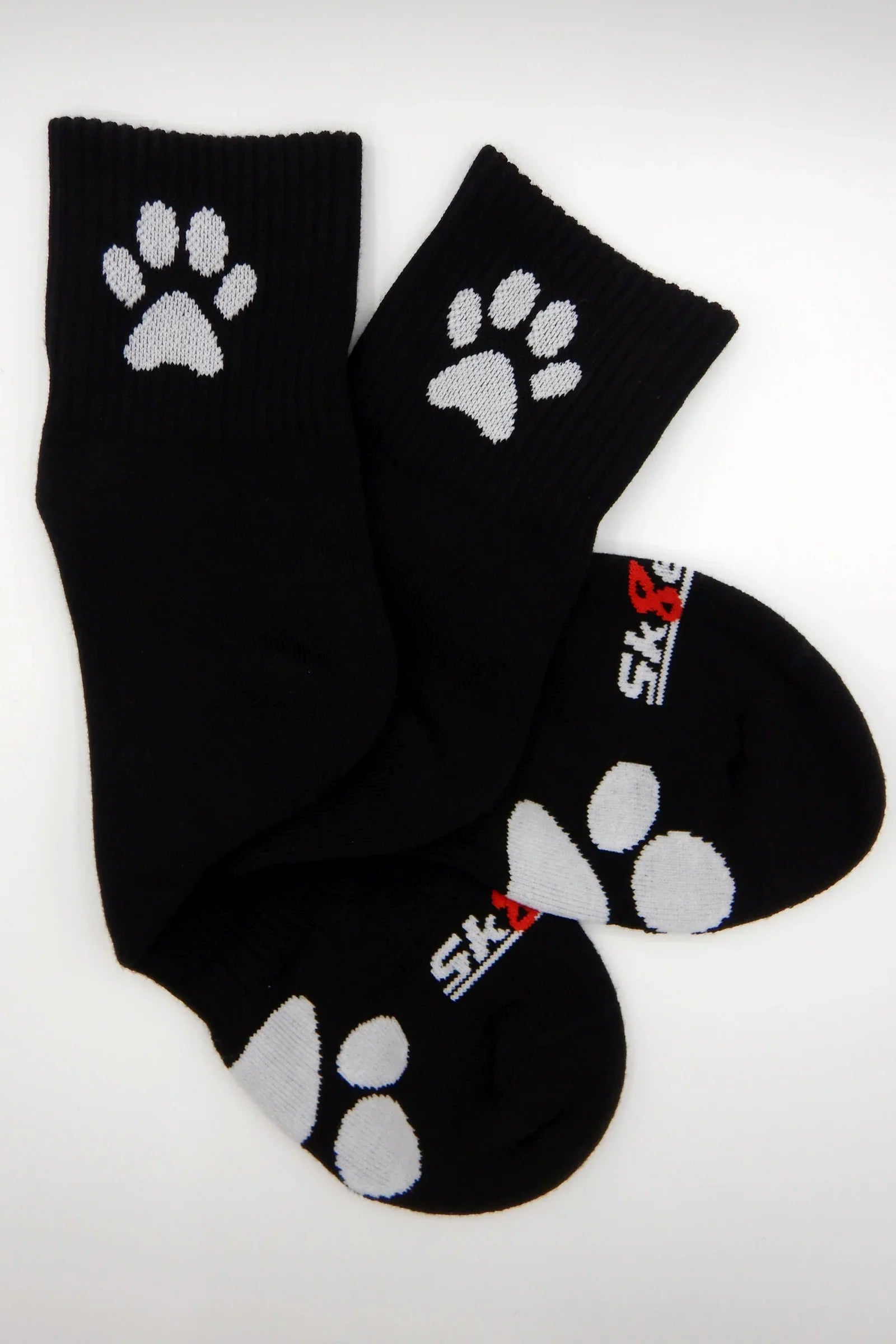 Black Sk8erboy Puppy Socks with Paw Prints, Short Length.