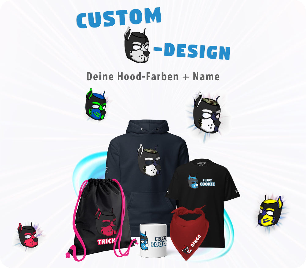 Hood-Design - Puppy Play - Pupy Play Shop / Puppy Hood Design / Custom Hood Design / T-Shirt / Hoodie / Bandana / Tassen / Gymbag - PupStyle