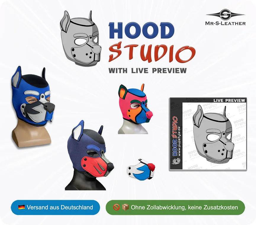 Mr -S-Leather | Custom Neo K9 Hood | Neopren Mutt Hood | Frisky Hood | Muzzle | Schnauze |  Hood - Studio Editor - PupStyle | Puppy Hood  | Puppy Play | Mr-S