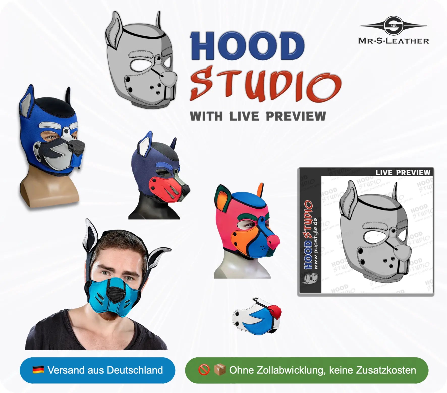 Mr -S-Leather | Custom Neo K9 Hood | Neopren Mutt Hood | Frisky Hood | Muzzle | Schnauze |  Hood - Studio Editor - PupStyle | Puppy Hood  | Puppy Play | Mr-S - K9 Muzzle Kit 