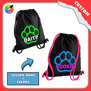 Customizable ColorPaw Premium GymBag with neon accents and personalized name.