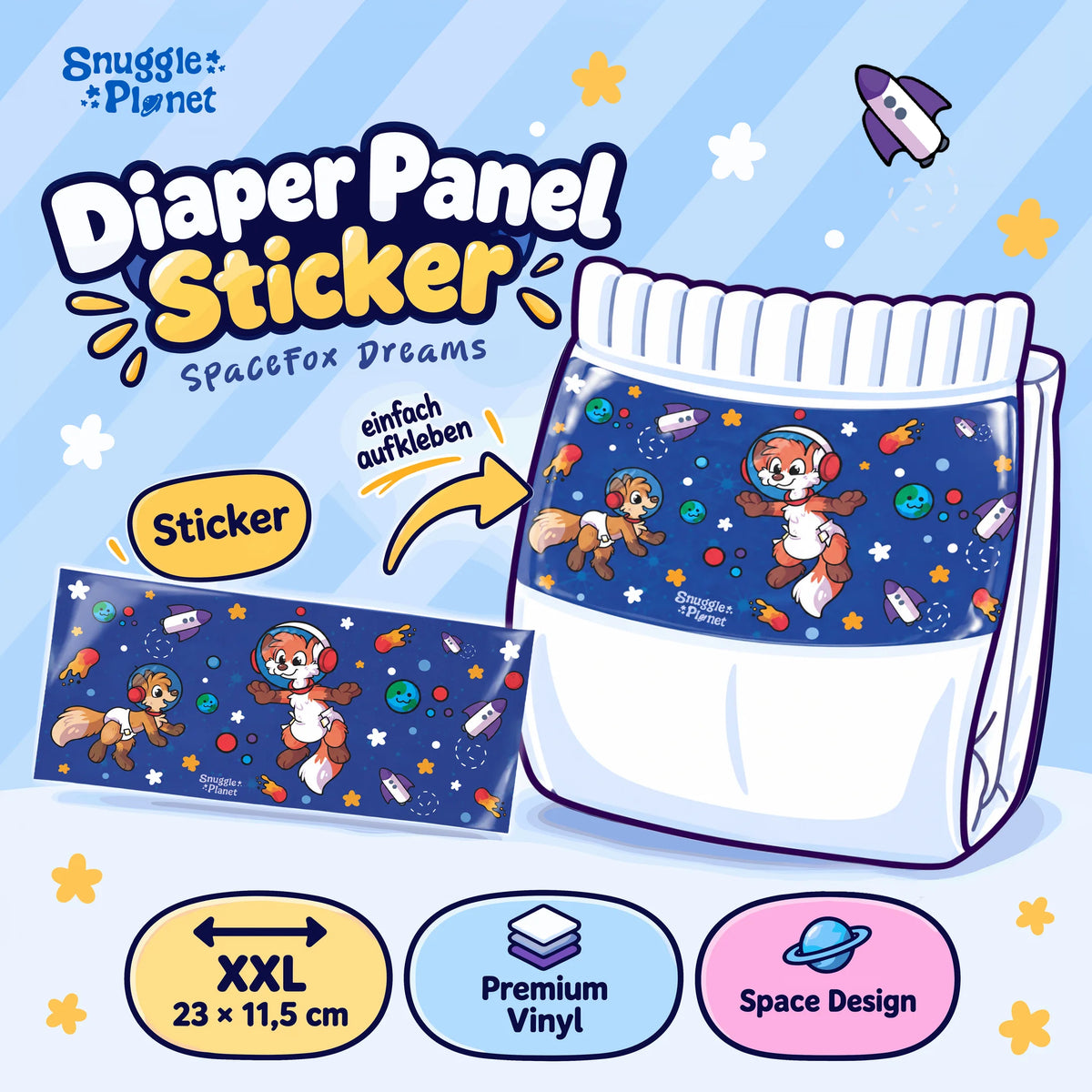 SnugglePlanet | SpaceFox Dreams | Diaper Panel Sticker