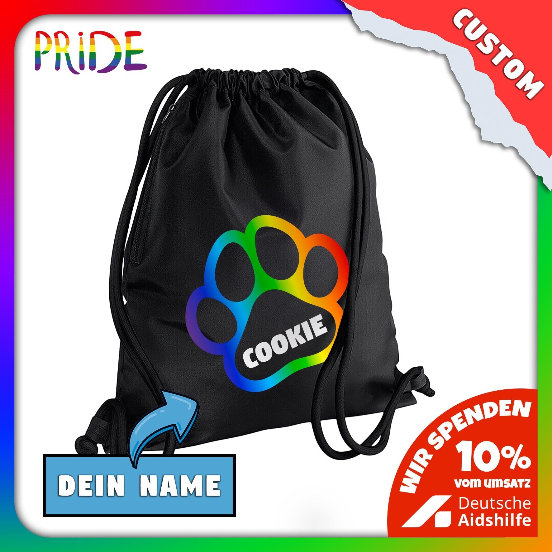 PupStyle | Pride Paw / Custom Name | Premium GymBag - PupStyle