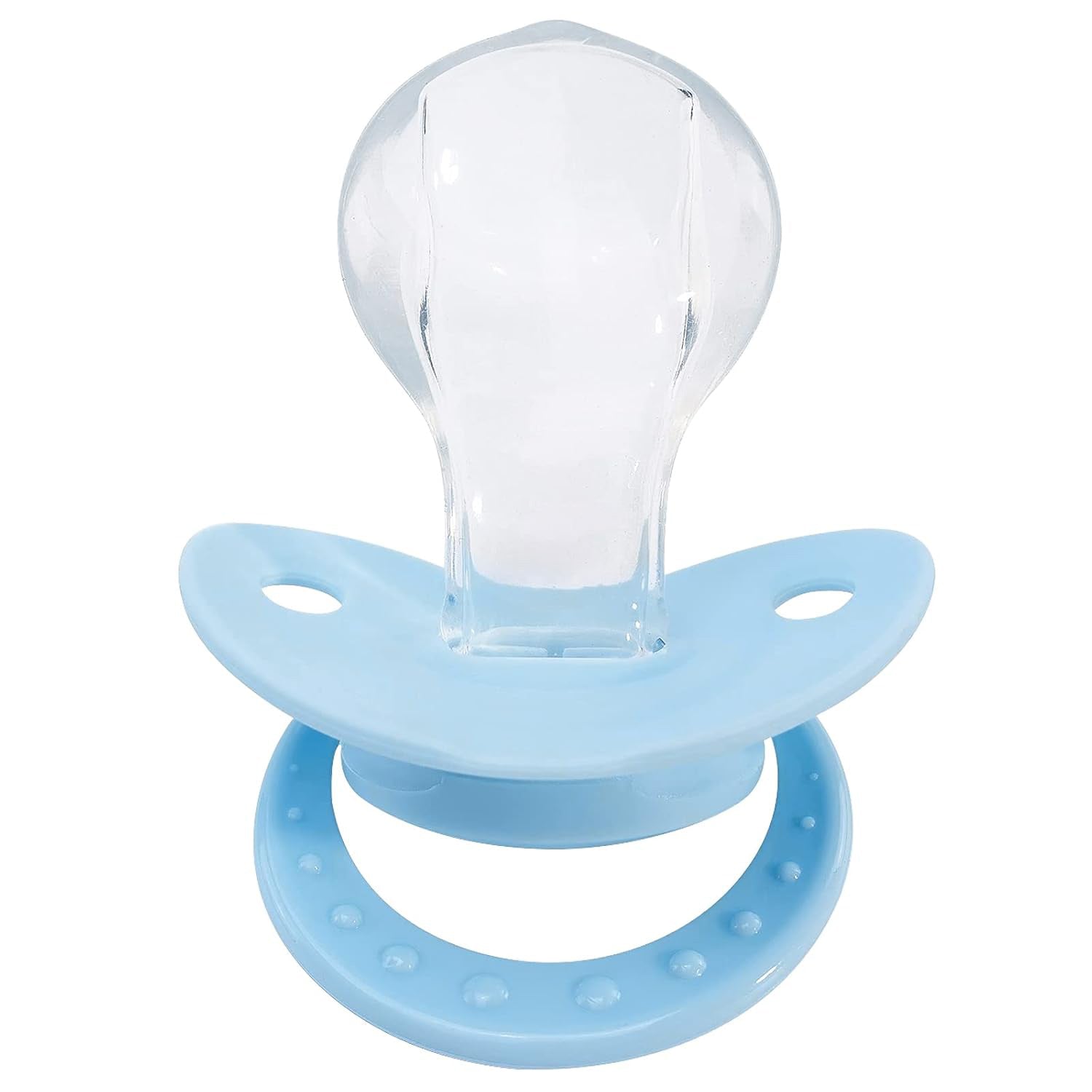 Blue custom-name adult pacifier with silicone nipple, perfect for Little Space experiences.