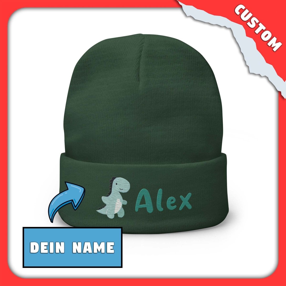 SnugglePlanet | Custom-Name / Dino | Beanie Dark Green SnugglePlanet