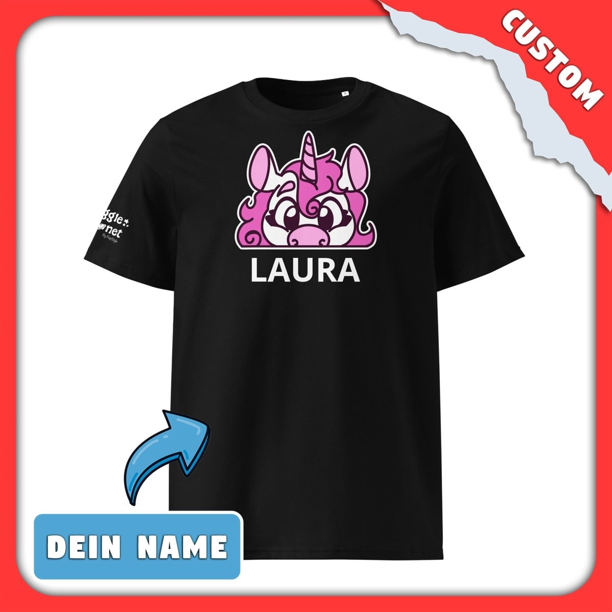 SnugglePlanet | PeekUnicorn / Custom-Name | T-Shirt Schwarz SnugglePlanet